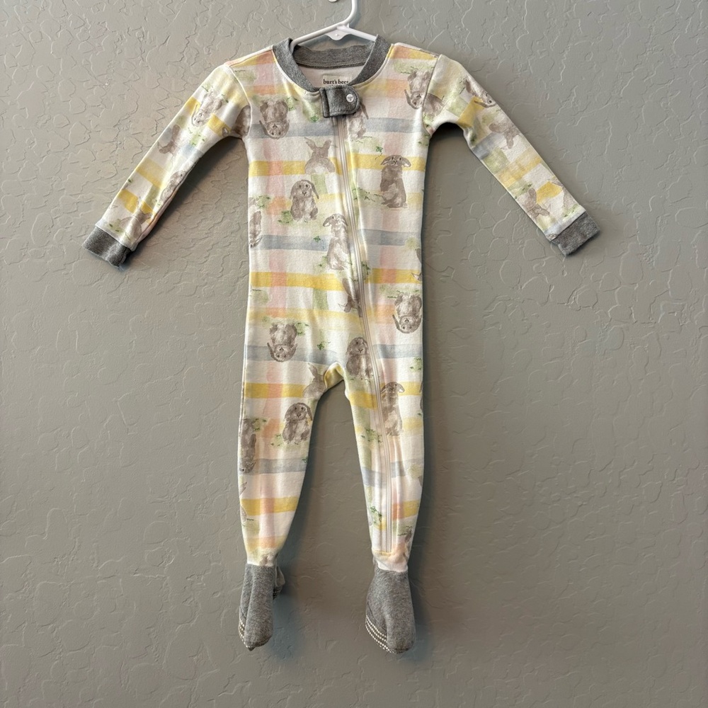 Burt's Bees Easter pastel striped and bunny print footie pajamas 12 months